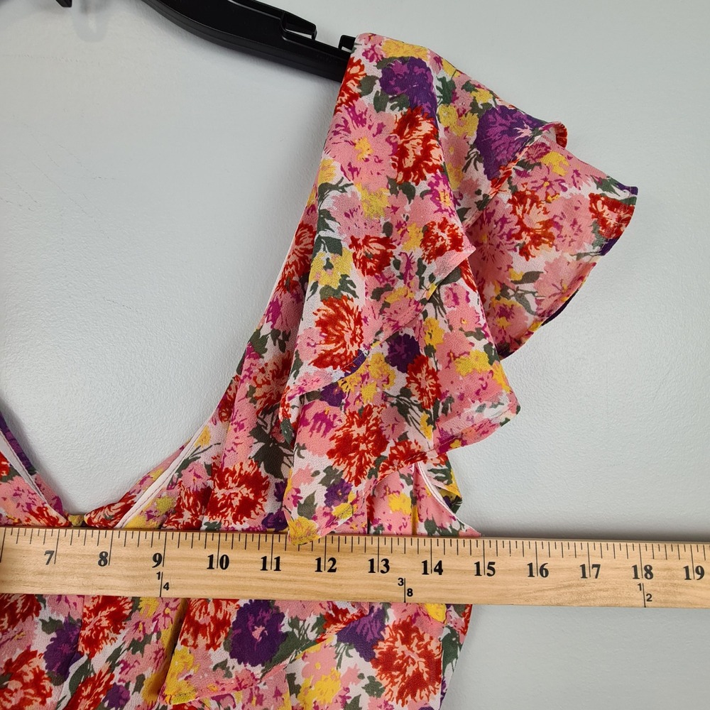 WAYF Chelsea Floral Tiered Ruffle Maxi Dress Pink Purple V-Neck High-Low Size S - Picture 3 of 12